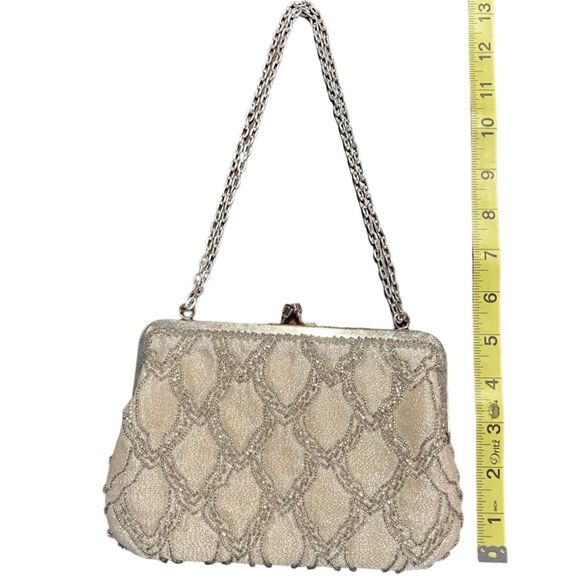 Vintage Beaded Ivory & Silver evening bag - Picture 4 of 16
